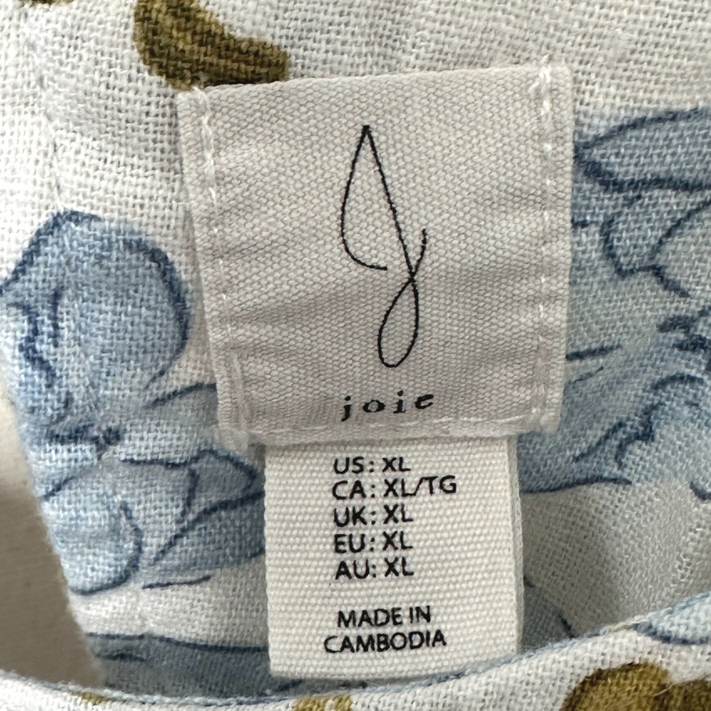 Joie Tropical Cottage Floral Garden Party Linen Blend Keyhole Back Midi Dress XL - Picture 3 of 7